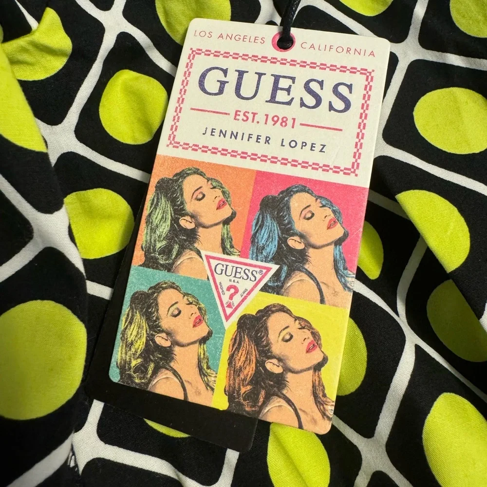 Guess Vibrant Lime and Black Patterned Long Sleeve Dress - Picture 2 of 12